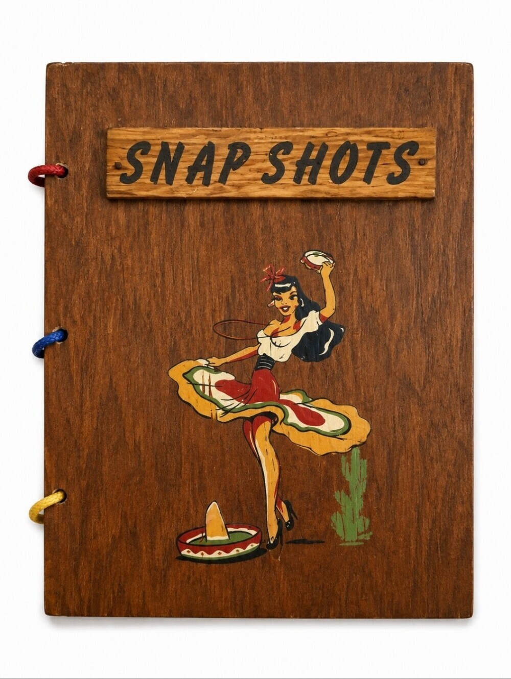 VTG 1940s Wood Painted Mexican Dancing Lady Snap Shots Book